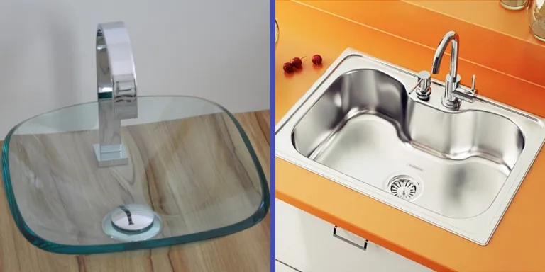 Comparação entre pia tradicional e cuba inovadora para banheiro e cozinha.